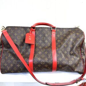 Genuine Louis Vuitton Carry On Bag Red Monogram Canvas Keepall Bandouliere 50